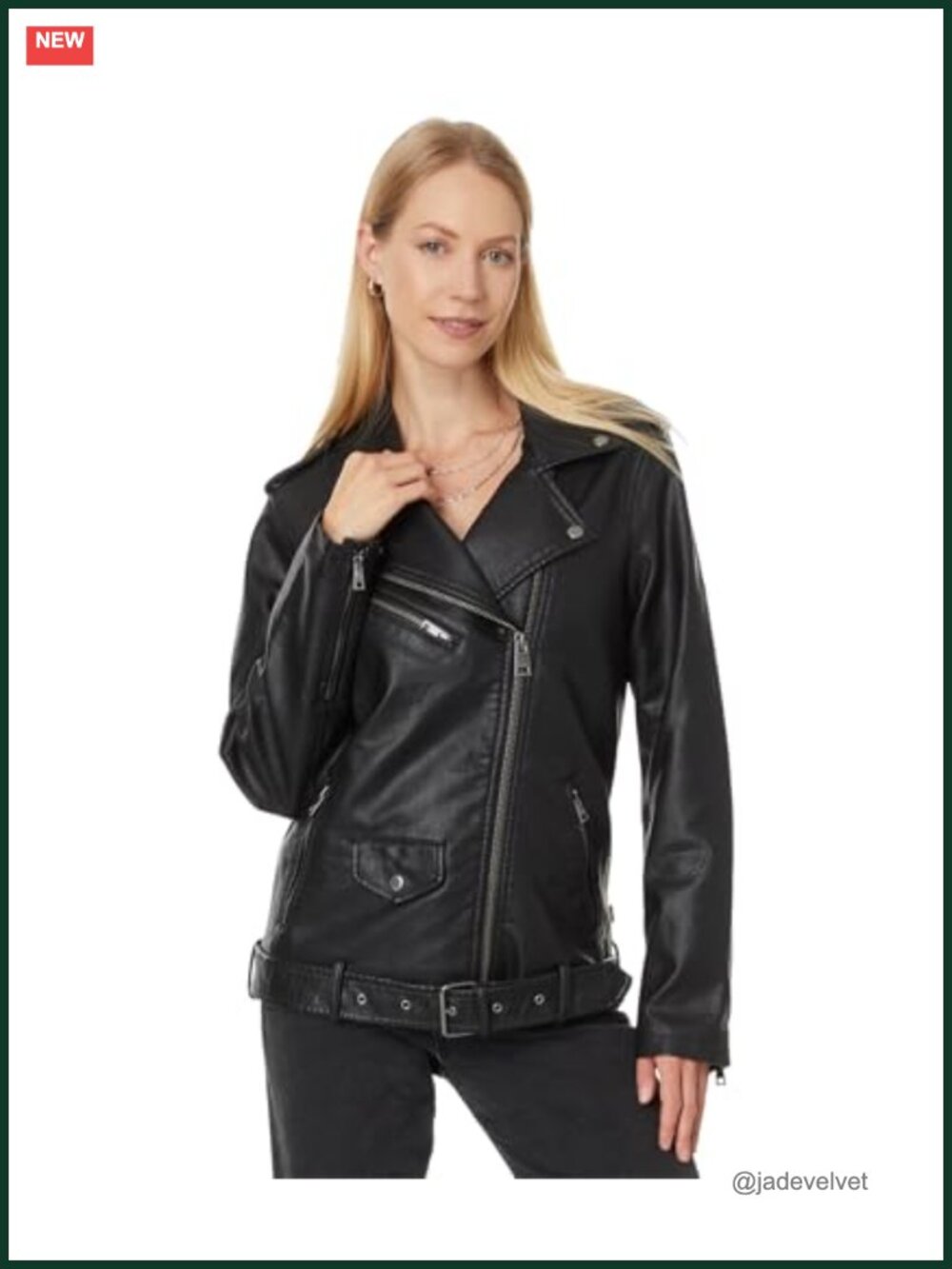 Oversized Faux Leather Belted Motorcycle Jacket Snap-Down Lapels